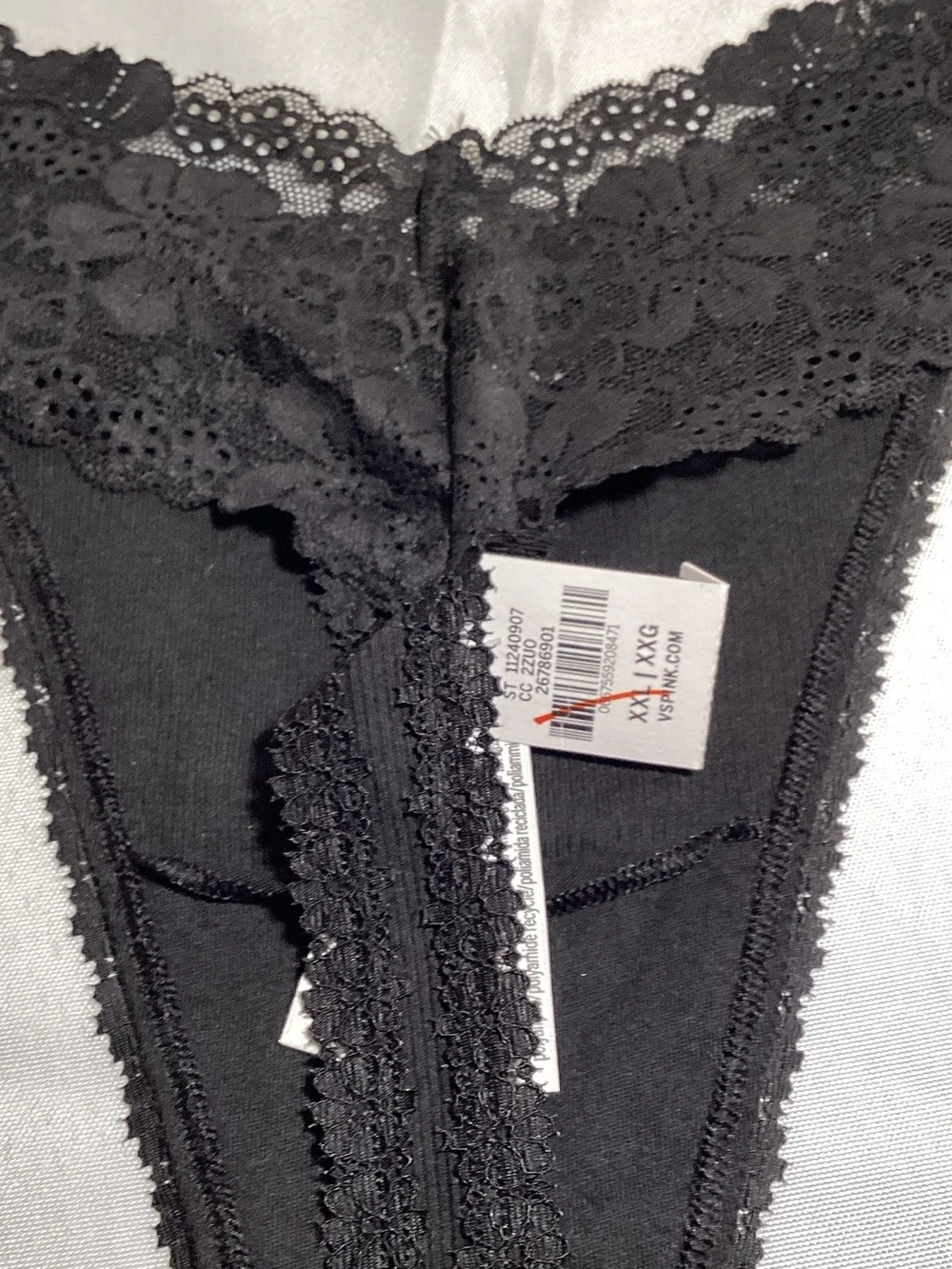 PINK Victoria's Secret Black Ribbed Lace Trim Thong